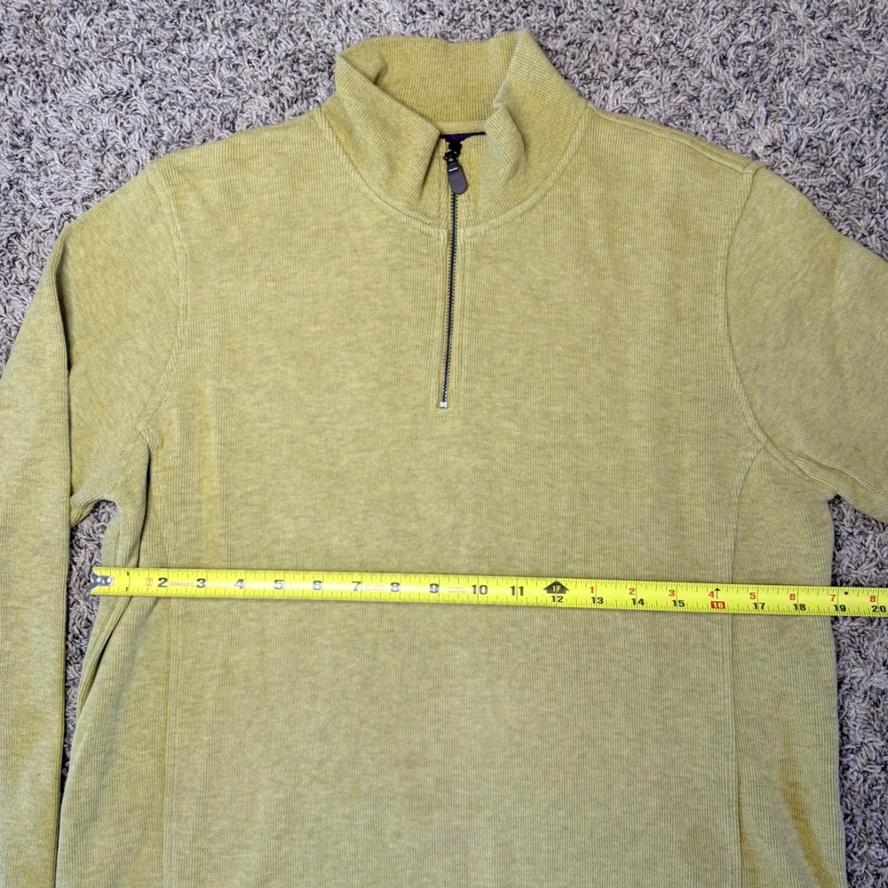 Orvis Mens Quarter Zip Pullover Sweater Chartreuse Green Cotton Ribbed M 2B7A - Picture 5 of 10